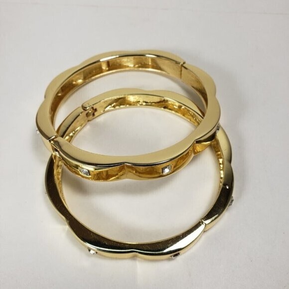 Gold-Tone Bangle Bracelets Set – Modern Square Rhinestone Cuff Jewelry Luxe Look - Picture 7 of 9